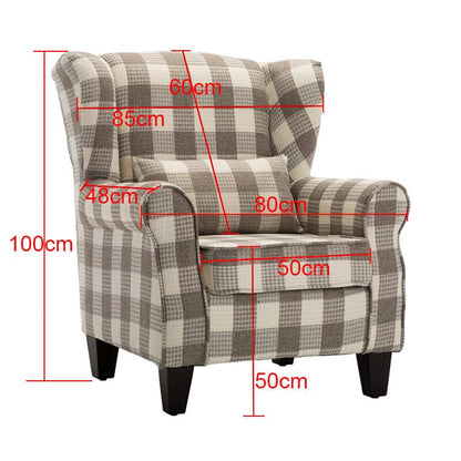 Elegant Coffee Checkered Sofa with Cushions and Walnut Legs