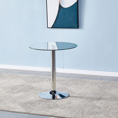 Small Round Clear Glass Top Dining Table with Pedestal Base