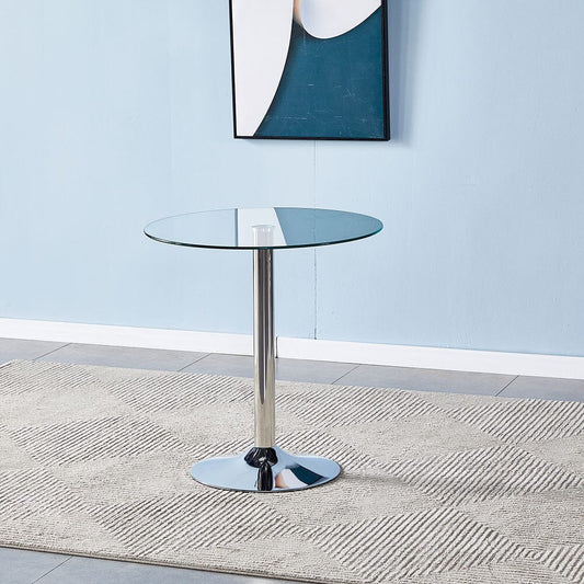 Small Round Clear Glass Top Dining Table with Pedestal Base