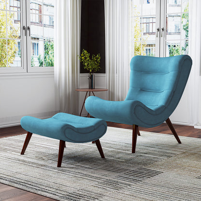 Upholstered High Back Lounge Chair and Footstool