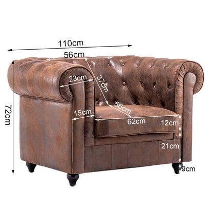 110cm Wide Retro Faux Leather Chesterfield Rolled Chair