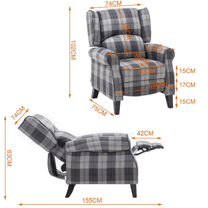 Tartan Upholstered Recliner Chair with Comfortable and Relaxing Footrest