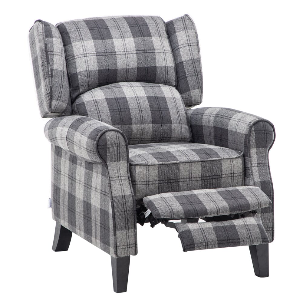 Tartan Upholstered Recliner Chair with Comfortable and Relaxing Footrest