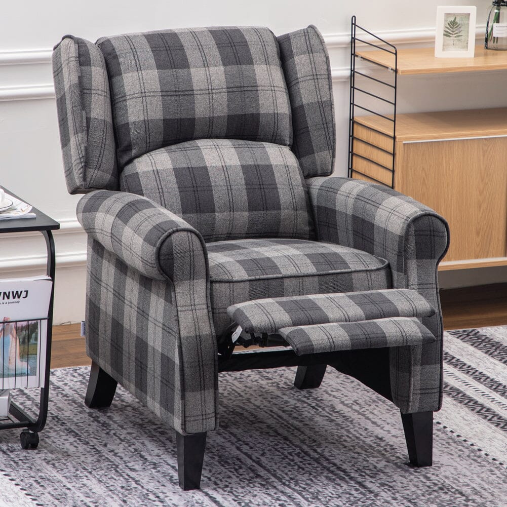 Tartan Upholstered Recliner Chair with Comfortable and Relaxing Footrest