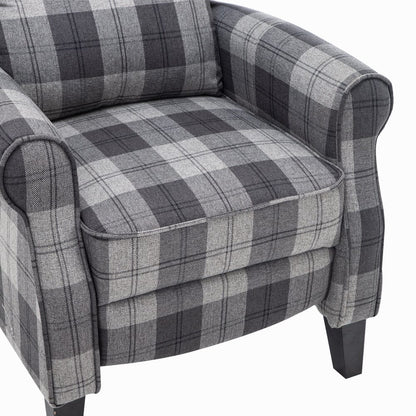 Tartan Upholstered Recliner Chair with Comfortable and Relaxing Footrest