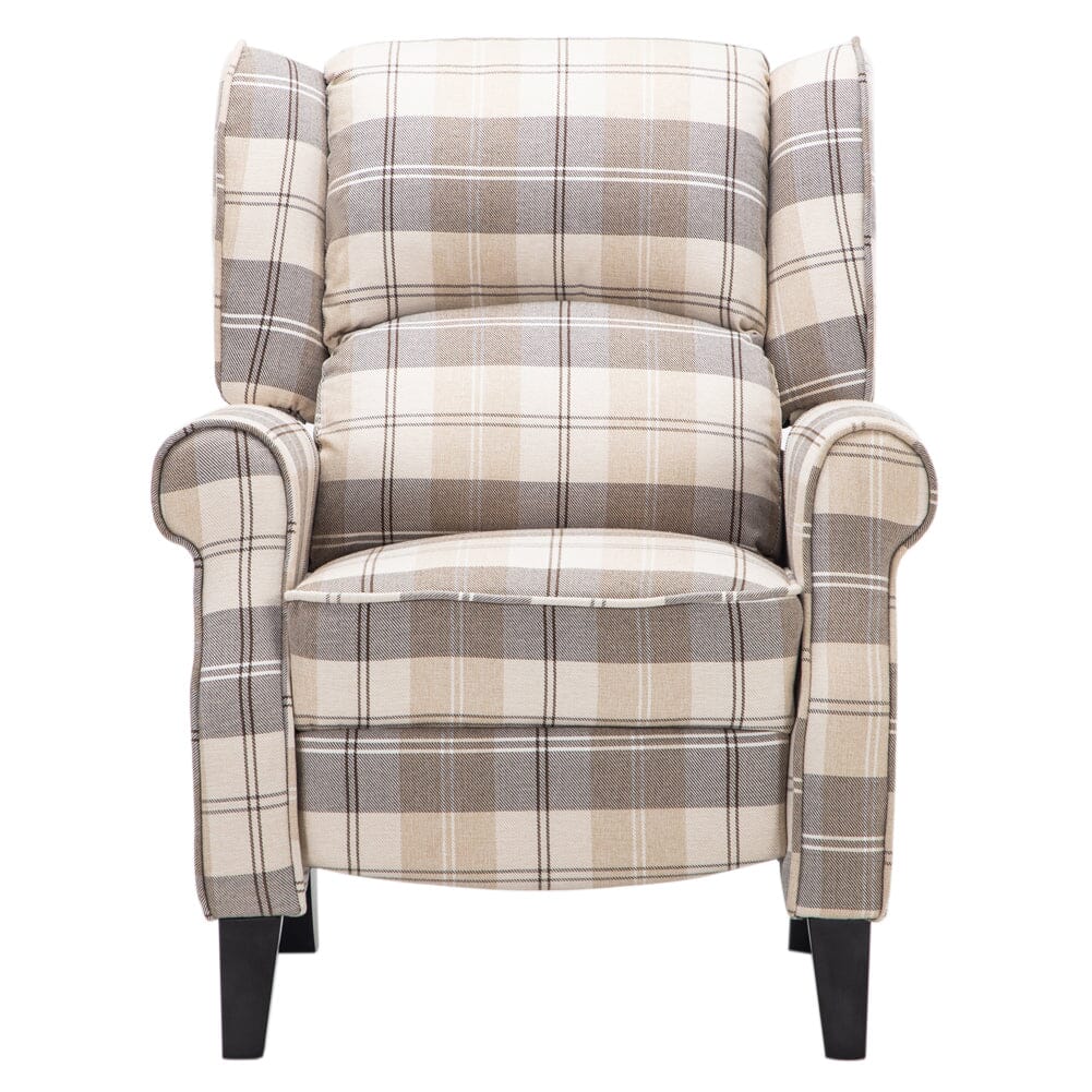 Tartan Upholstered Recliner Chair with Comfortable and Relaxing Footrest