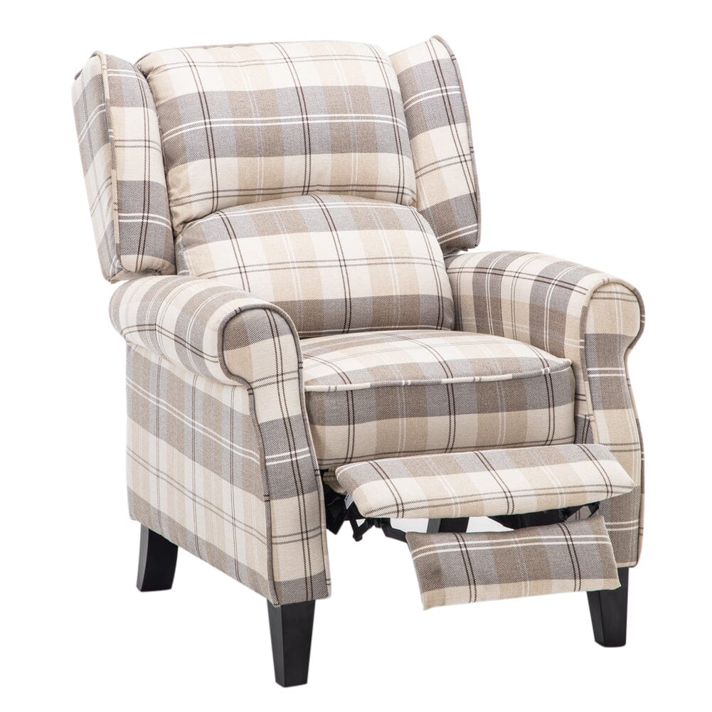 Tartan Upholstered Recliner Chair with Comfortable and Relaxing Footrest