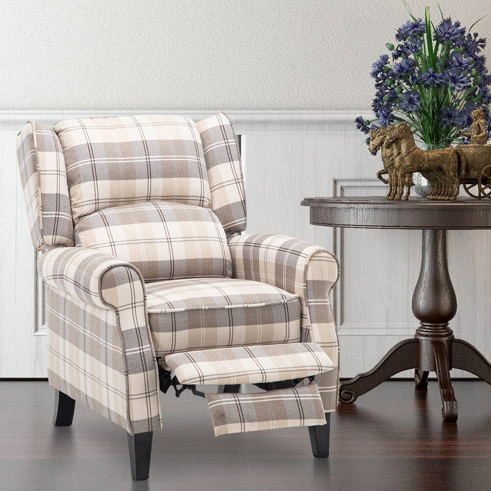 Tartan Upholstered Recliner Chair with Comfortable and Relaxing Footrest