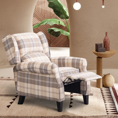 Tartan Upholstered Recliner Chair with Comfortable and Relaxing Footrest