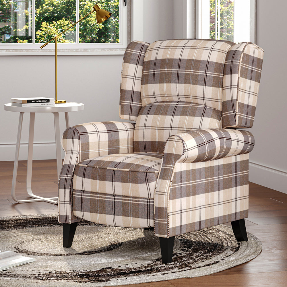 Tartan Upholstered Recliner Chair with Comfortable and Relaxing Footrest