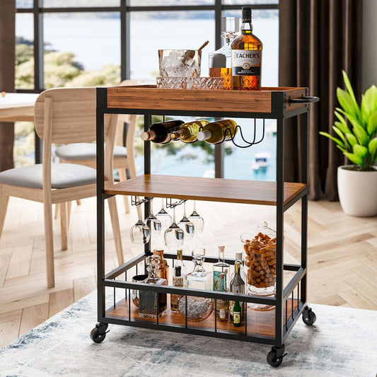 Quality Fir Wood Kitchen RollingTrolley with 3 Tiers Work Shelf