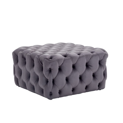 100cm W Grey Square Velvet Tufted Cocktail Footstool