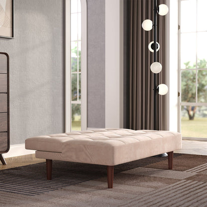4ft Wide Modern 2 Seater Padded Convertible Sofa Bed with Wooden Legs