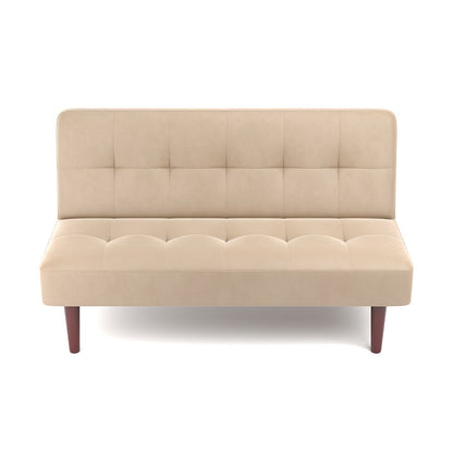 4ft Wide Modern 2 Seater Padded Convertible Sofa Bed with Wooden Legs