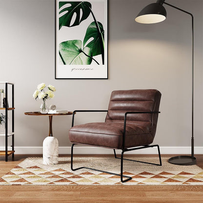 Retro Style PU leather Upholstered Armchair Metal Base Office Chair