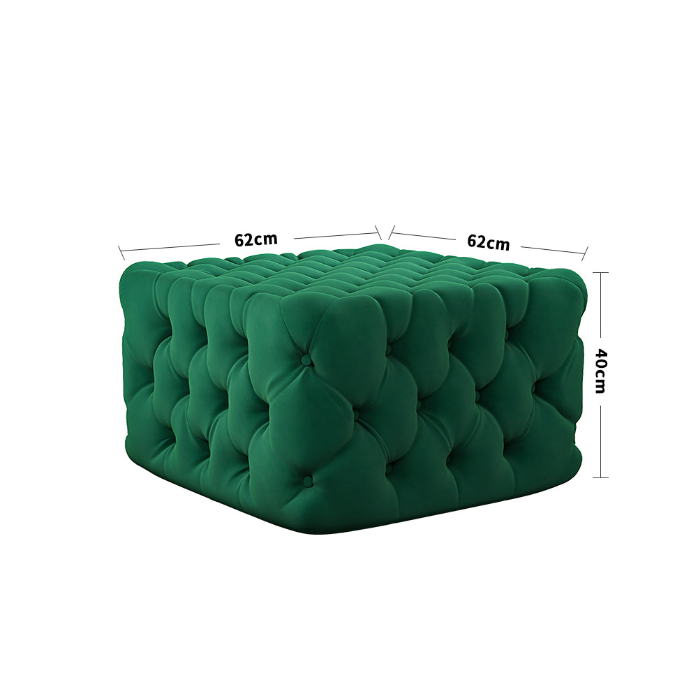 Deep Button Square Velvet Ottoman Footstool
