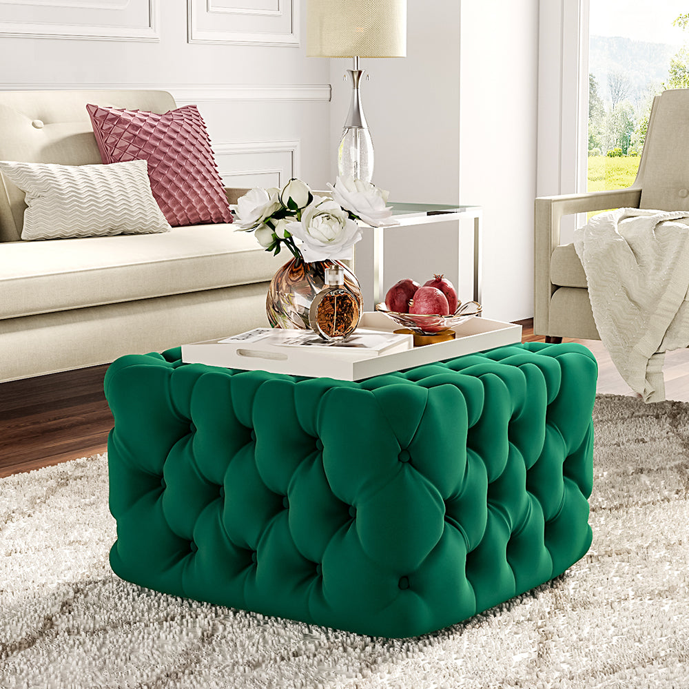 Deep Button Square Velvet Ottoman Footstool