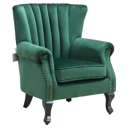 Velvet Upholstered Wingback Chair Thick Padded Armchair Green/Blue