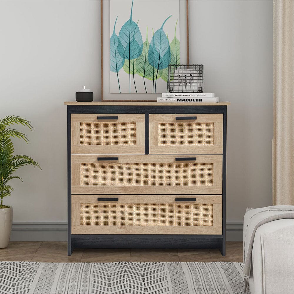 80cm Wide Wooden Vintage Storage Cabinet with Rattan Drawer Console Table