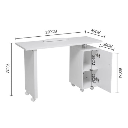 طاولة مانيكير بيضاء 120 سم مع مساحة تخزين لصالون التجميل