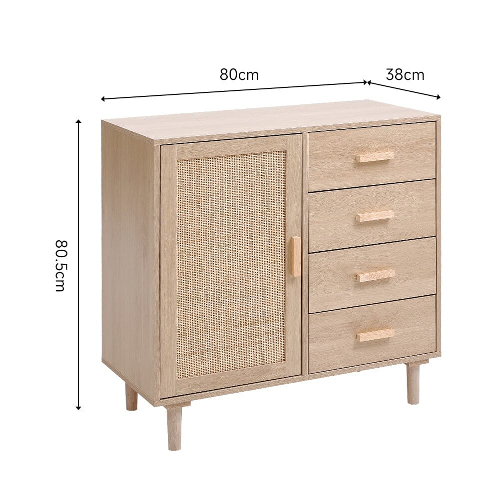 Wood and Rattan Accent Side Cabinet