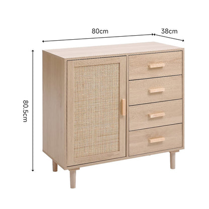 Wood and Rattan Accent Side Cabinet