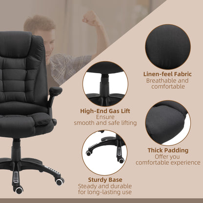 Vinsetto Massage Recliner Chair Heated Office Chair with Six Massage Points Linen-Feel Fabric 360¡ Swivel Wheels Black