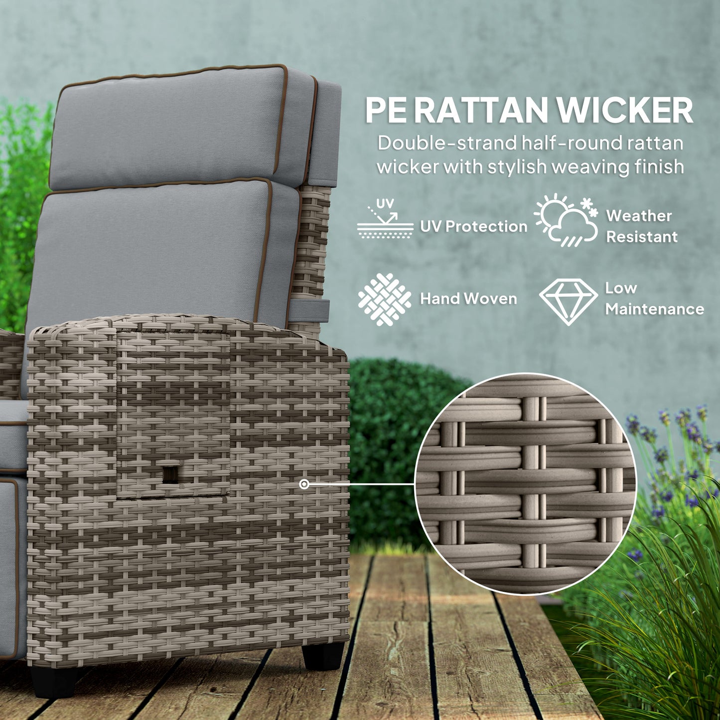 Outsunny 145√Ç¬∞ Reclining Rattan Armchair, with Footrest - Mixed Grey/Grey