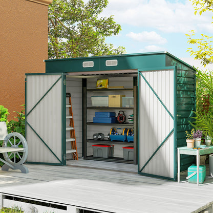 Outsunny 3.7 x 7.9ft Galvanised Steel Shed, with Latched Door and Padlock - Green