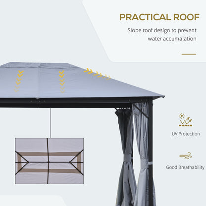 Outsunny 4 x 3(m) Outdoor Gazebo Canopy Party Tent Garden Pavilion Patio Shelter with Curtains, Netting Sidewalls, Grey