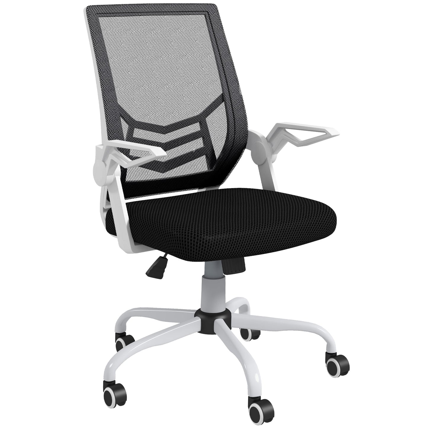 Vinsetto Mesh Office Chair, Computer Desk Chair with Flip-up Armrests, Lumbar Back Support and Swivel Wheels, Black