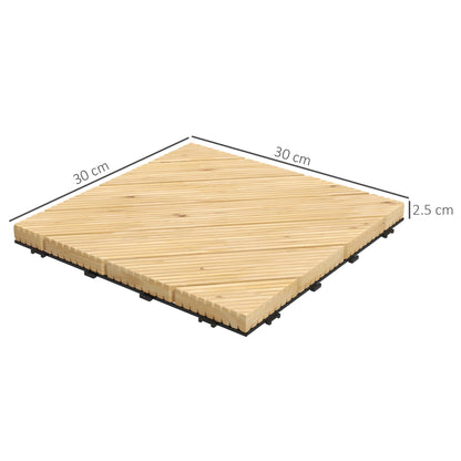 Outsunny 9 Pcs Garden Decking Tiles Wooden Outdoor Flooring Tiles for Patio, Balcony, Terrace, Hot Tub, Yellow