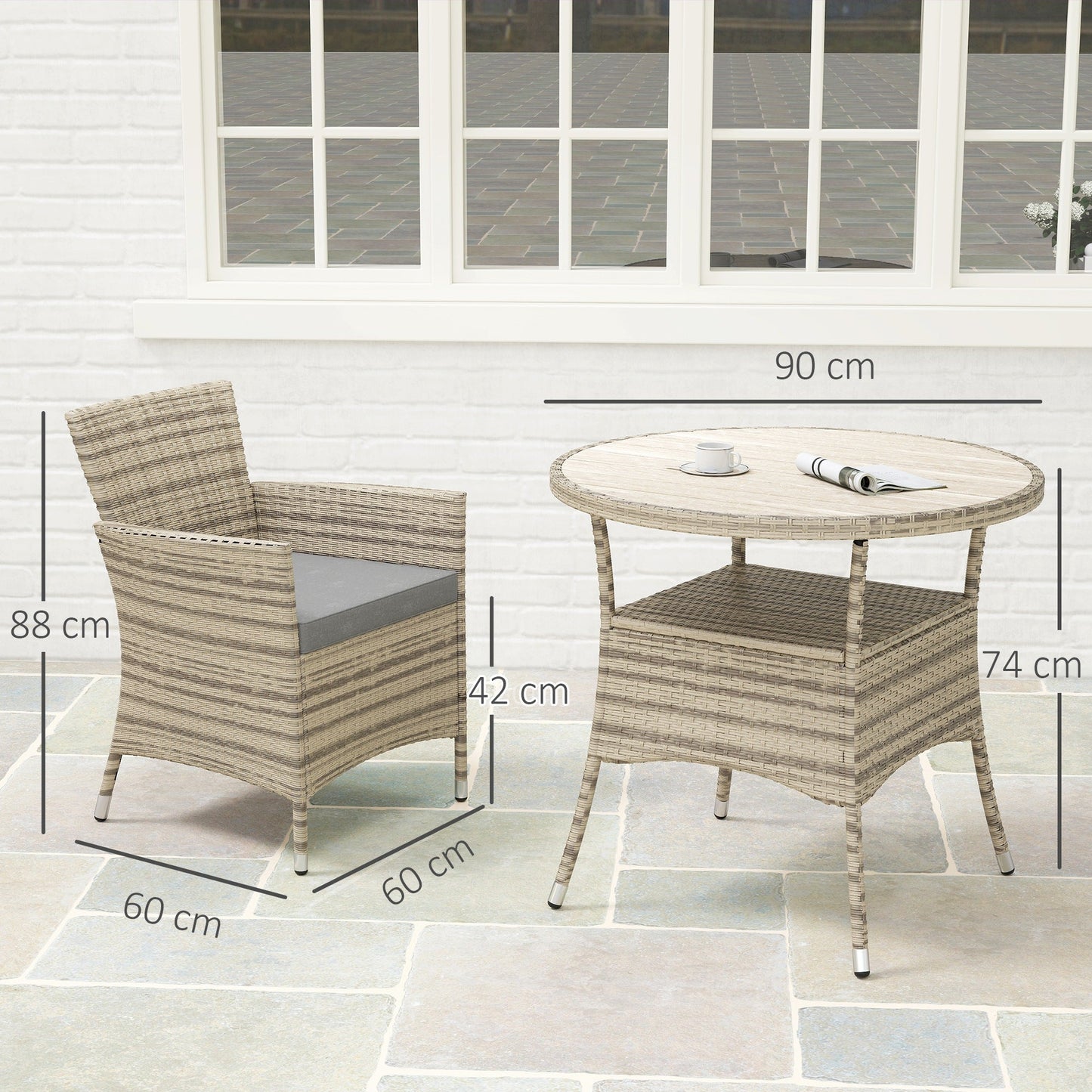 Outsunny Five-Piece Rattan Garden Set, with Two-Tier Table - Grey