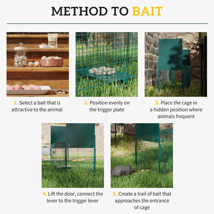 PawHut Two-Door Live Trap for Small Animals, Animal Trap for Rat, Mice - Dark Green
