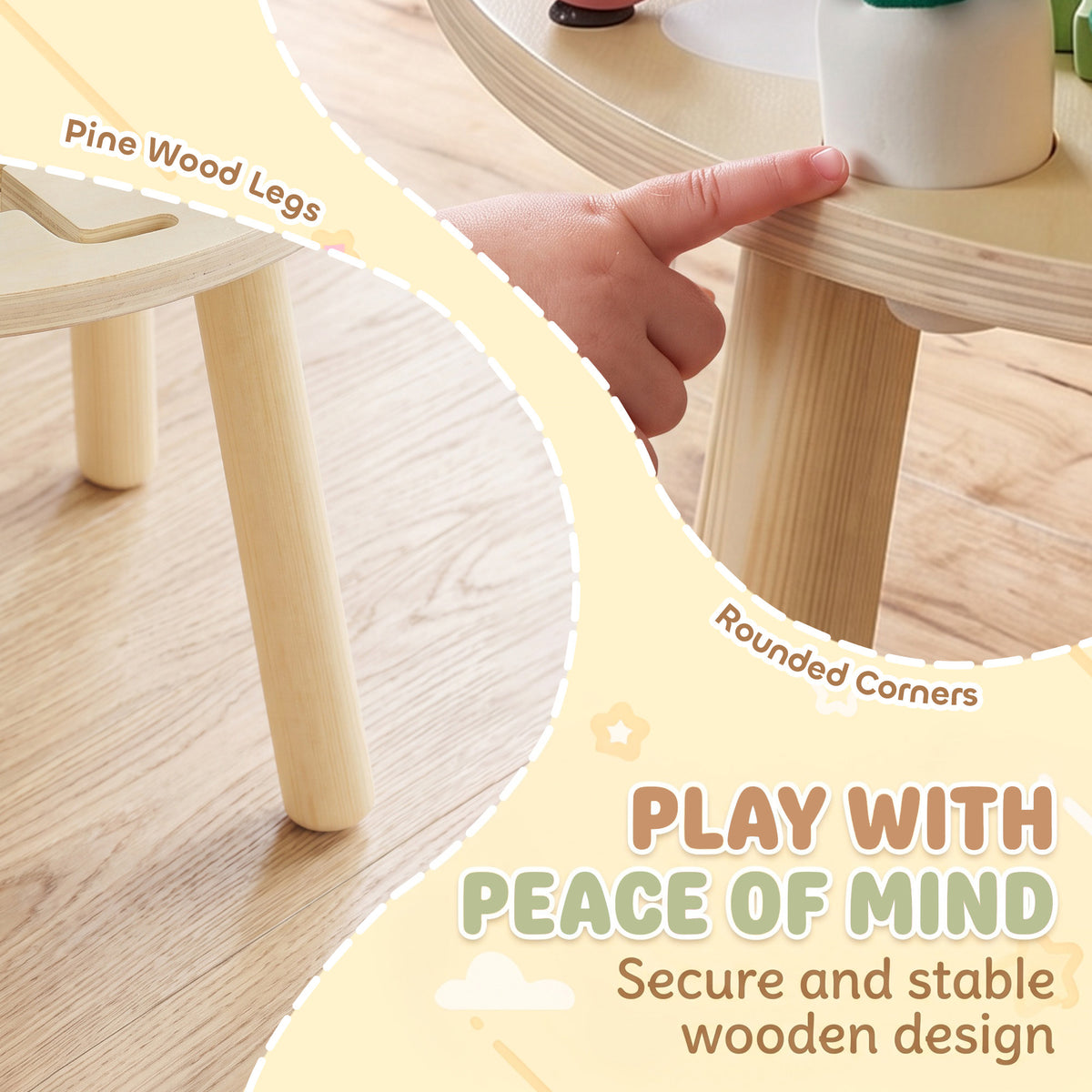 AIYAPLAY Wooden Baby Activity Table for 1-3 Years, 6-in-1 Montessori Activity Table with Gears, Bead Maze, Rotating Clock