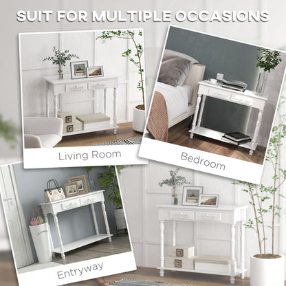 HOMCOM Console Table Modern Sofa Side Desk with Storage Shelves Drawers for Living Room Entryway Bedroom White