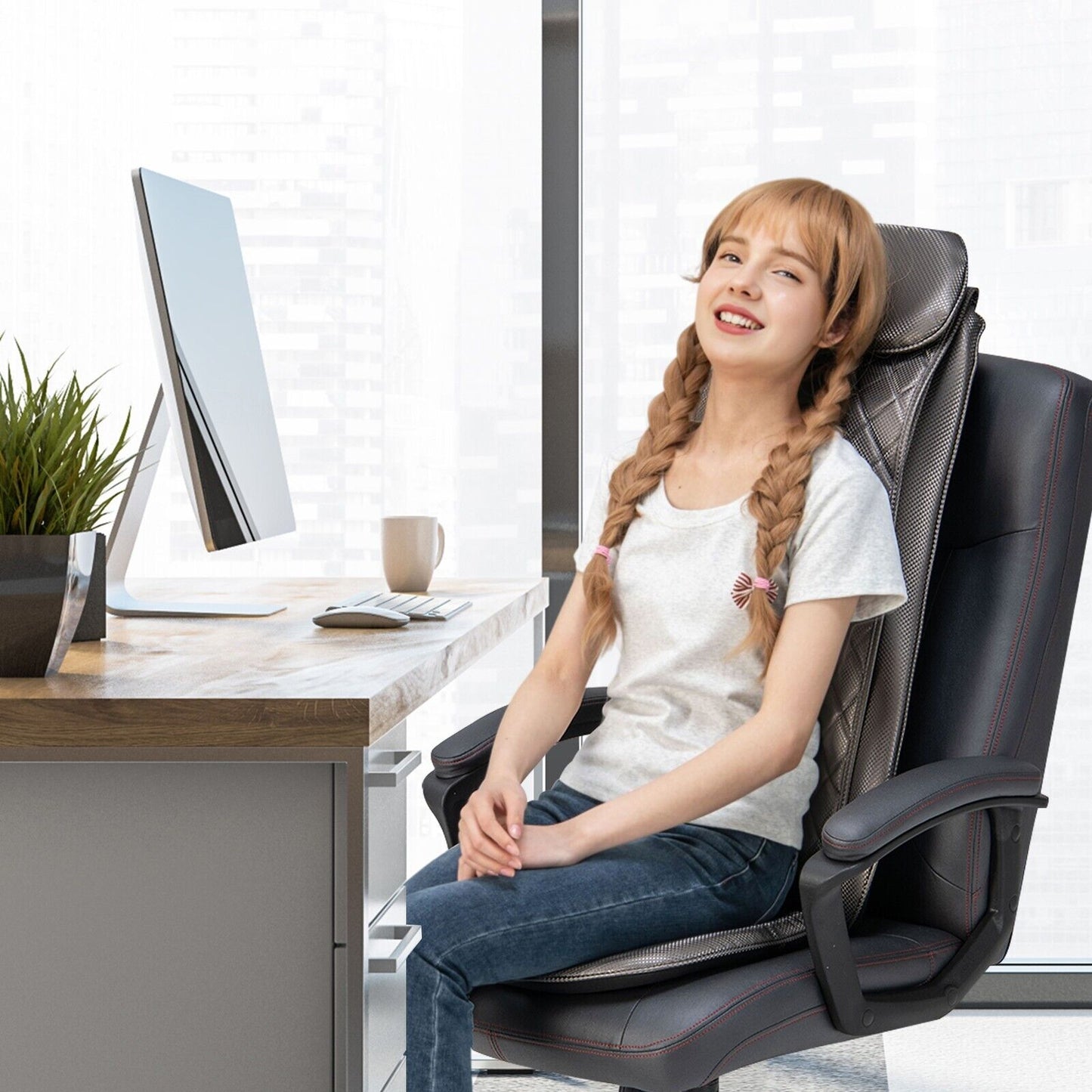 Back Massager with Heat Vibration and Removable Neck Pillow-Black