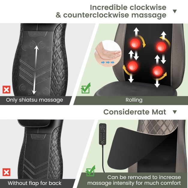 Back Massager with Heat Vibration and Removable Neck Pillow-Black