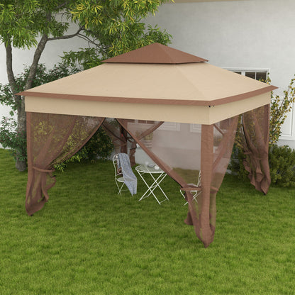 Outsunny 3 x 3(m) Pop Up Gazebo, Double-roof Garden Tent with Netting and Carry Bag, Party Event Shelter for Outdoor Patio, Khaki