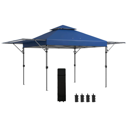 5 x 3(m) Pop Up Gazebo with Extend Dual Awnings, 1 Person Easy Up Marquee Party Tent With 1 Button Push Height Adjustable Instant Shelter - Blue