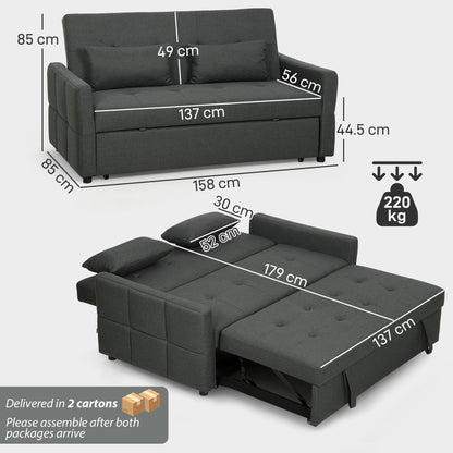 HOMCOM Three-Way Two-Seater Sofa Bed - Charcoal Grey