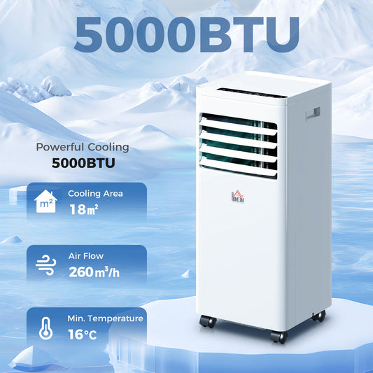 HOMCOM Portable Air Conditioner 5000 BTU, 4-in-1 Cooling, Dehumidifier, Fan, Sleep Mode, Air Conditioning Unit with Digital Display & Remote Control, 24H Timer, Window Venting Kit, for Room up to 18_