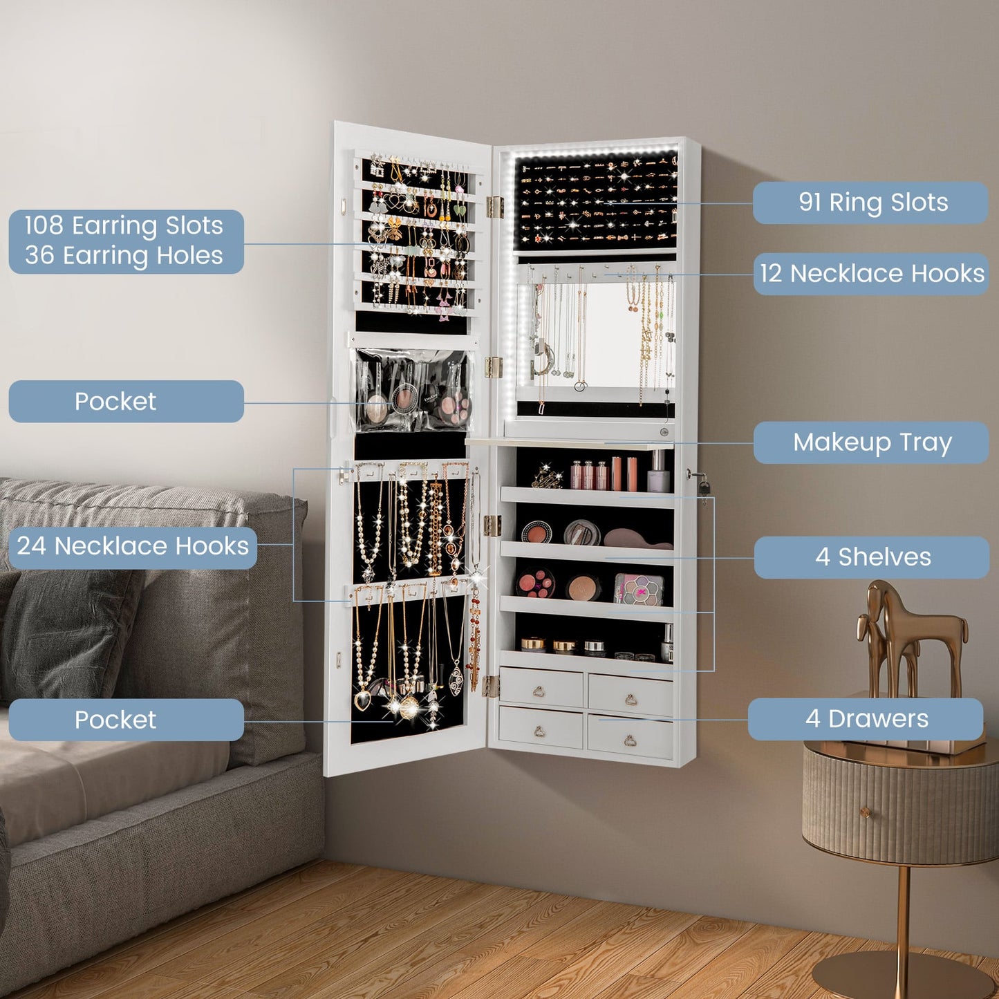 Multipurpose Storage Cabinet with 4 Drawers-White