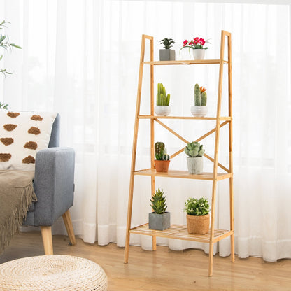 4-Tier Freestanding Bookcase with Anti-Toppling Device for Living Room-Natural