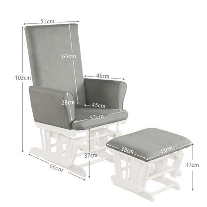 Hoop Glider and Ottoman Set with Solid Wooden Frame-Silver