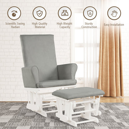 Hoop Glider and Ottoman Set with Solid Wooden Frame-Silver