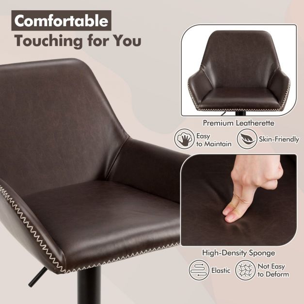 PU Leather 360° Swivel Adjustable Bar Stool with Armrest