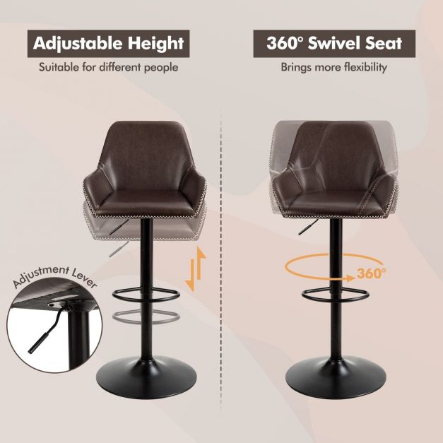 PU Leather 360° Swivel Adjustable Bar Stool with Armrest