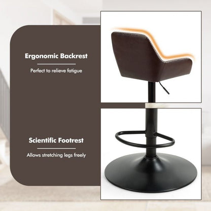 PU Leather 360° Swivel Adjustable Bar Stool with Armrest