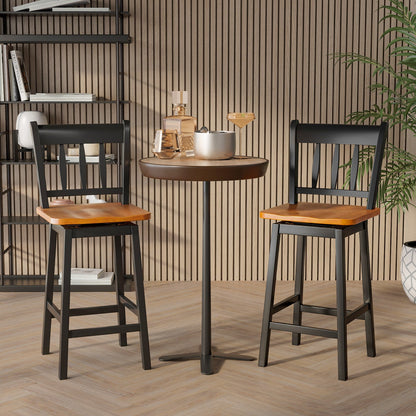 Set of 2 97cm Swivel Rubber Wood Bar Stools with Backrest and Footrest-Black